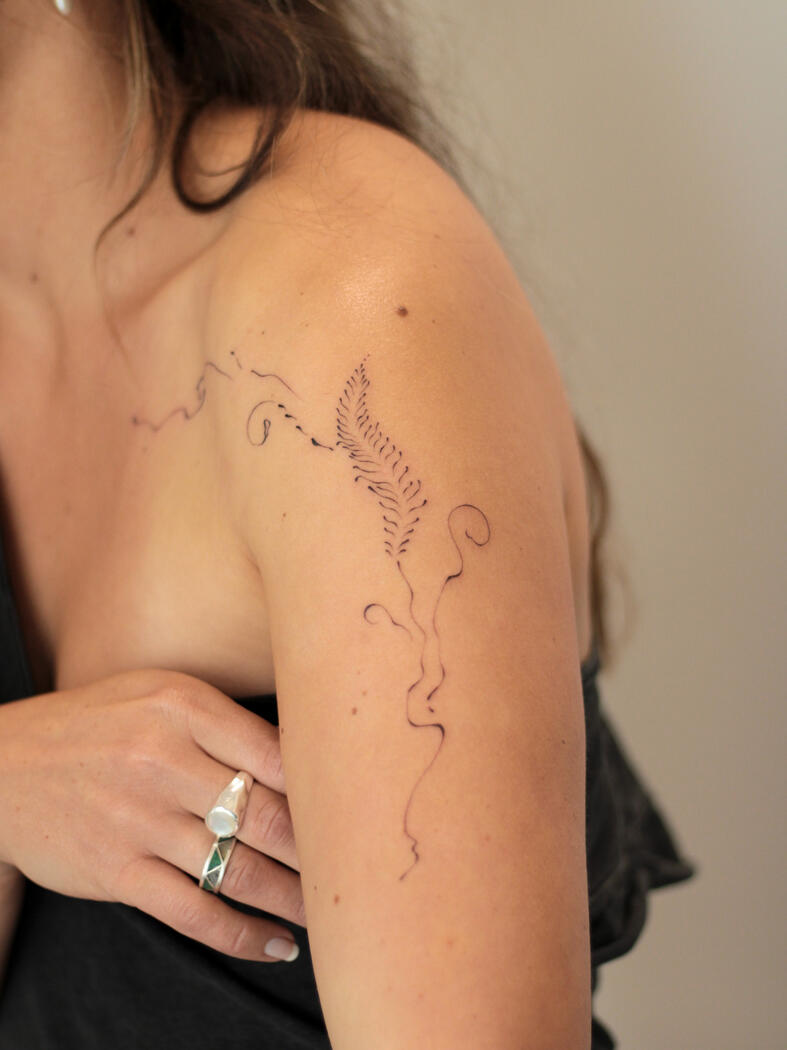 Fine line abstract tattoo by queer artist in lisbon